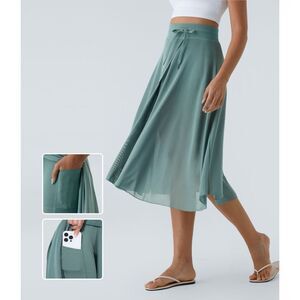 Halara High Waisted Drawstring Contrast Mesh 2-in-1 Side Pocket Flowy Midi Athle